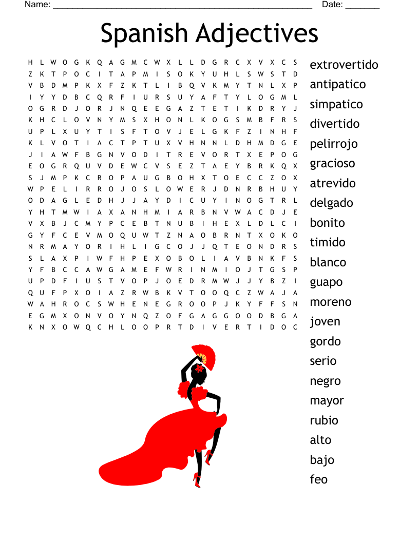 Spanish Adjectives Word Search WordMint Worksheets Library