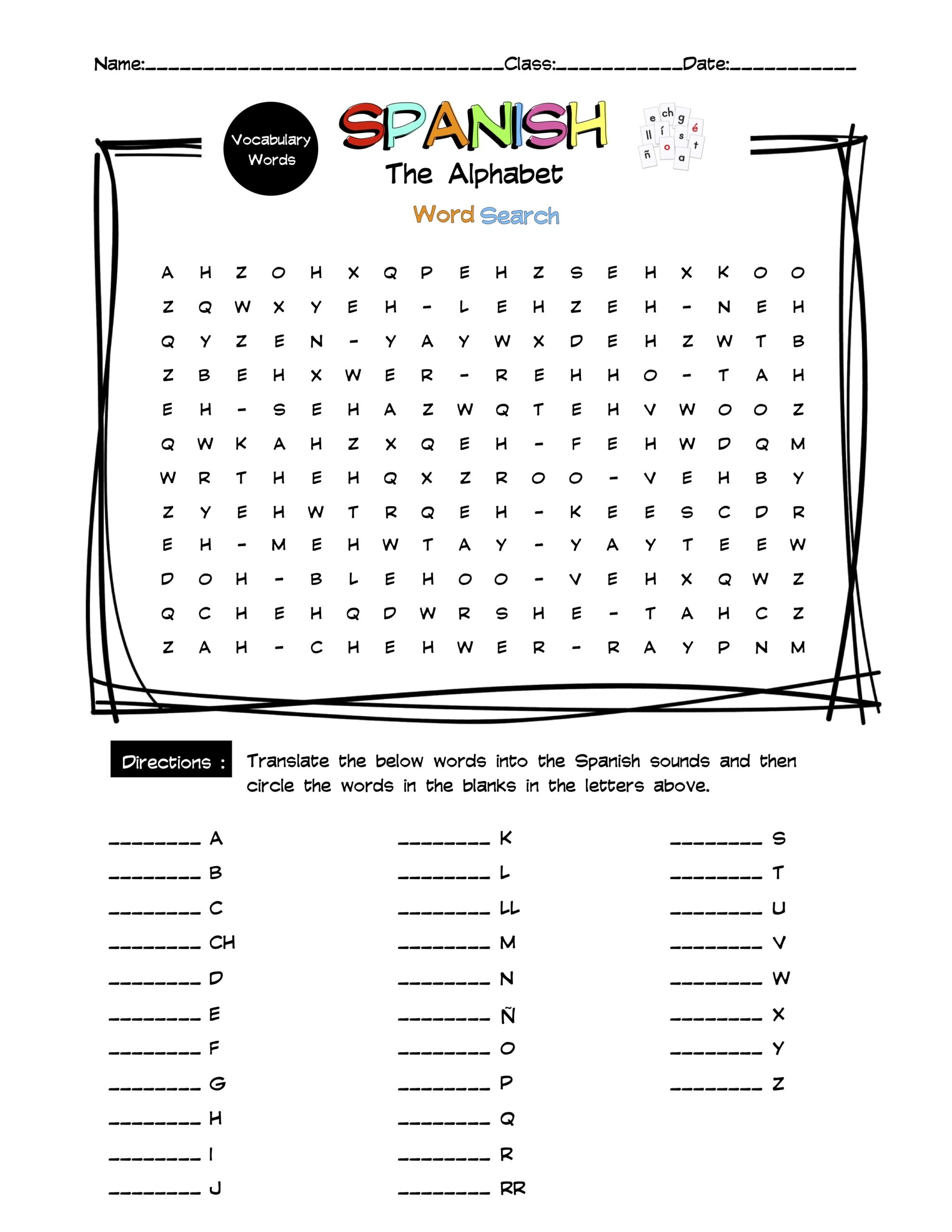 Free Spanish Printable Word Search