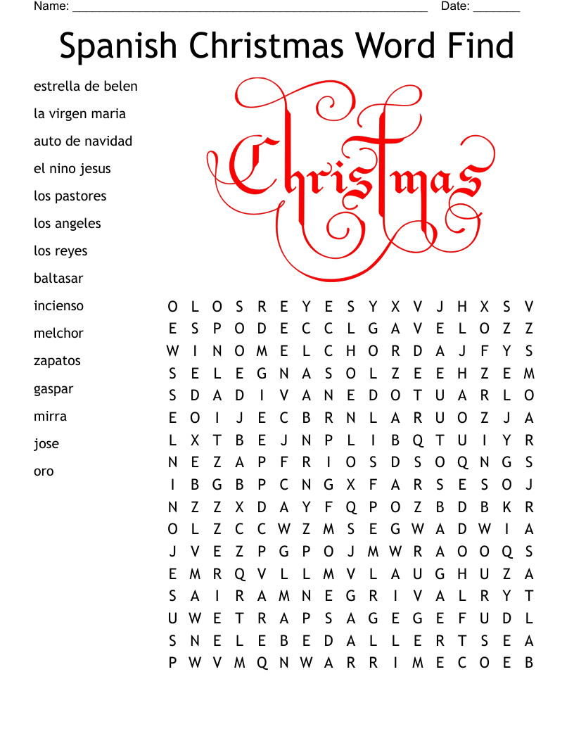 Spanish Christmas Word Find Word Search WordMint