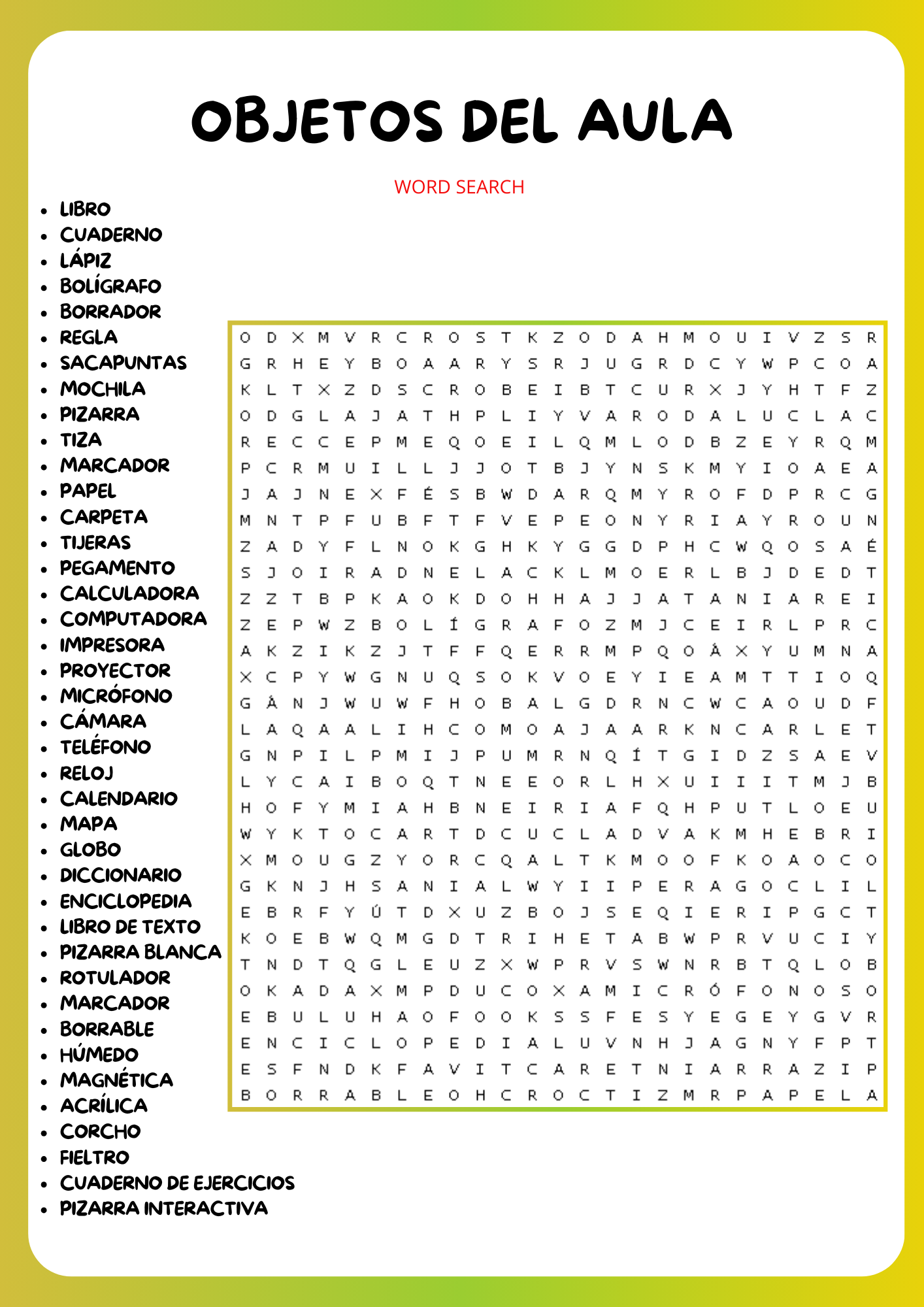 SPANISH CLASSROOM OBJECTS WORD SEARCH PUZZLE WORKSHEET ACTIVITY Made By Teachers