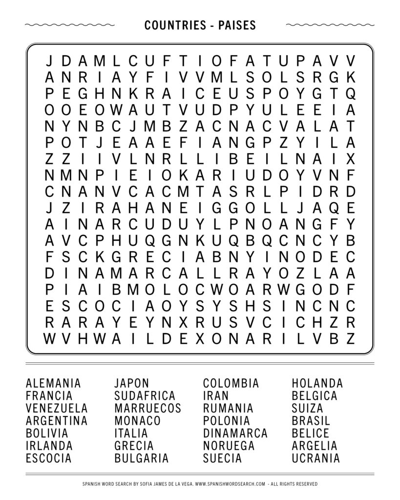  Spanish Countries Word Search Find All The Countries In This Puzzle