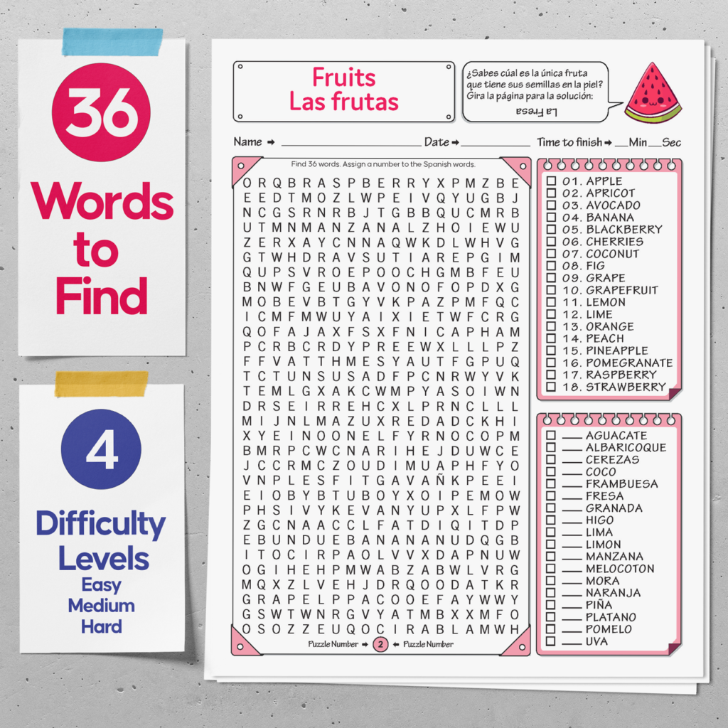 Free Printable Spanish Word Searches For Adults