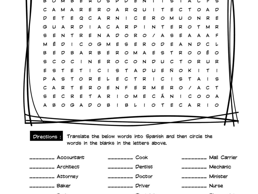 Spanish People In A Town Vocabulary Word Search Answer Key Made By Teachers