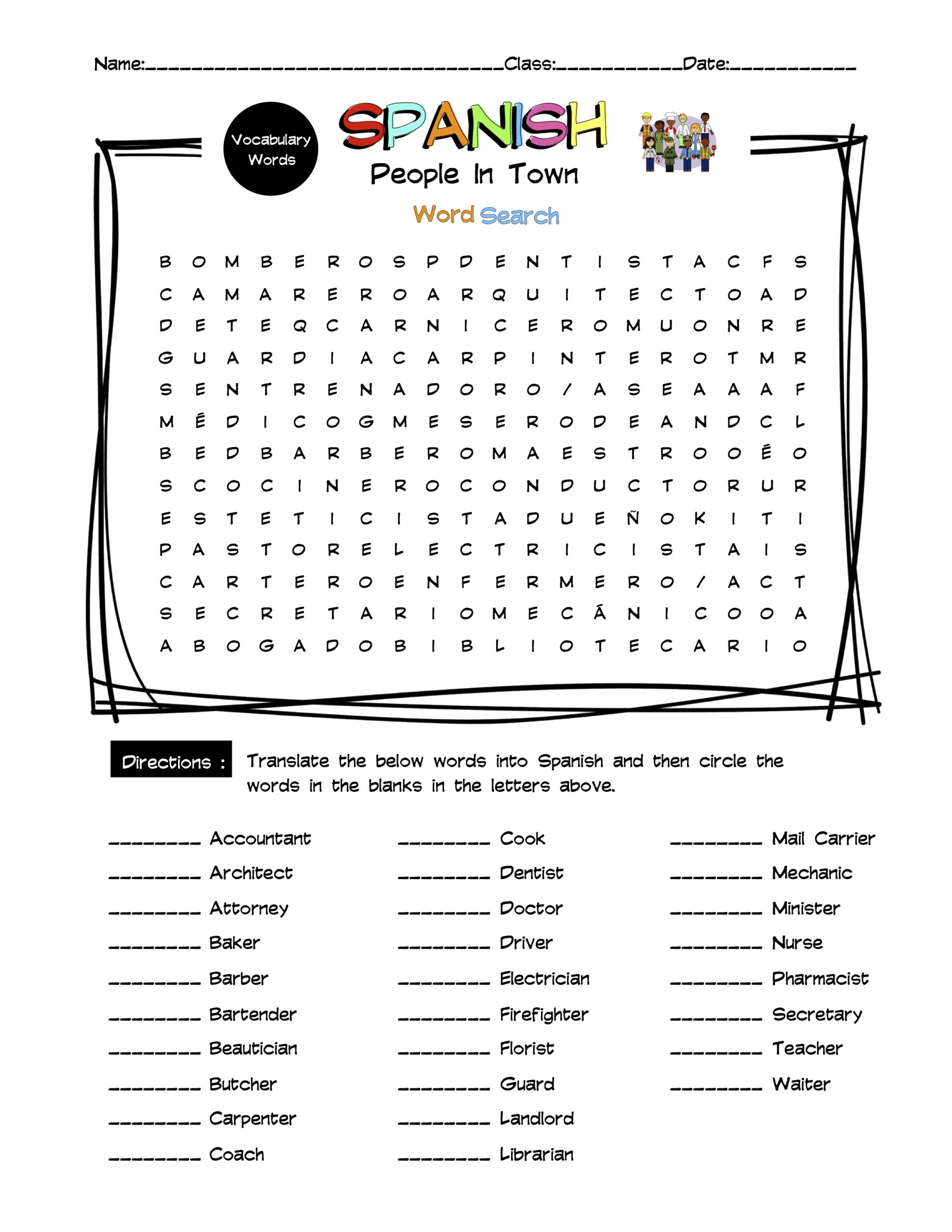Spanish People In A Town Vocabulary Word Search Answer Key Made By Teachers Spanish People In A Town Vocabulary Word Search Answer Key Made By Teachers