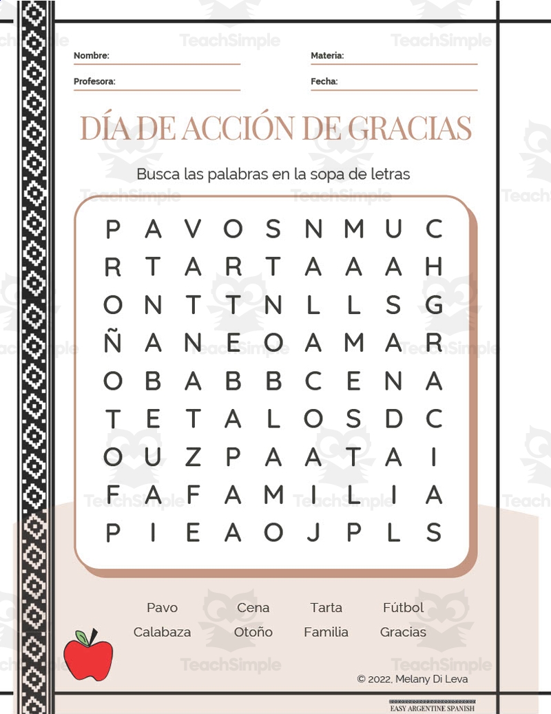 Spanish Thanksgiving Day Word Search Packet By Teach Simple Spanish Thanksgiving Day Word Search Packet By Teach Simple