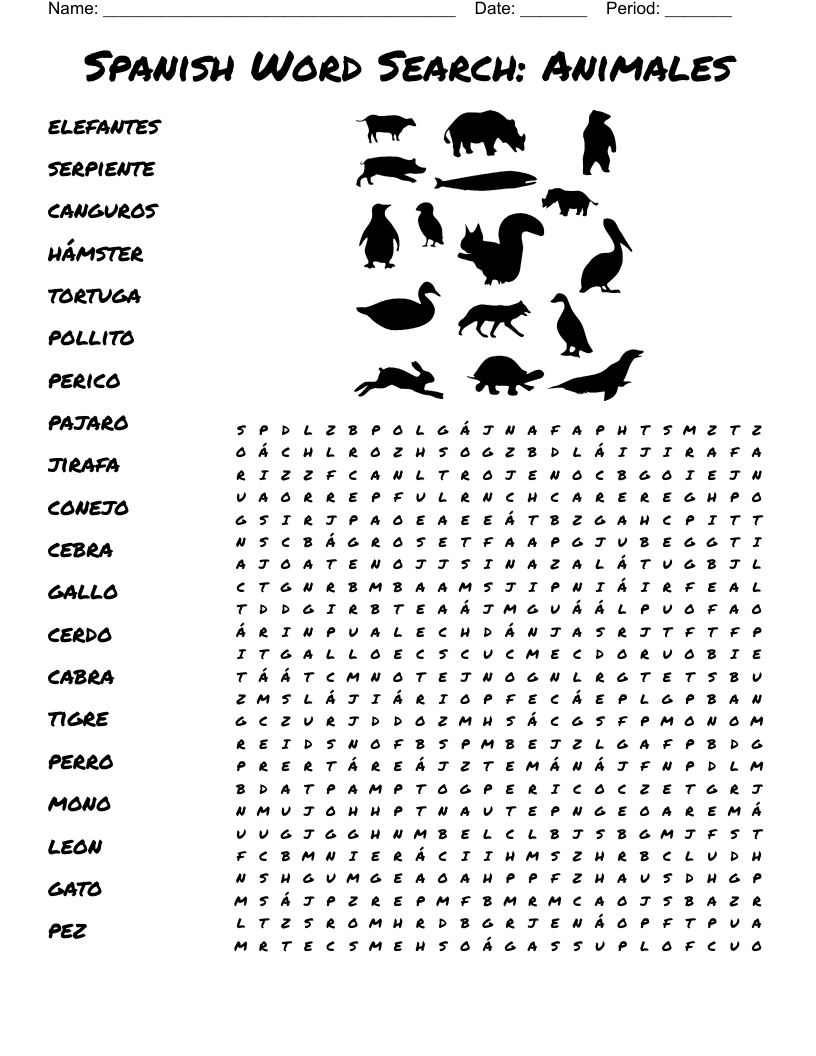 Spanish Word Search Animales WordMint Spanish Word Search Animales WordMint
