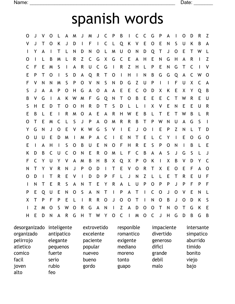 Spanish Words Word Search WordMint