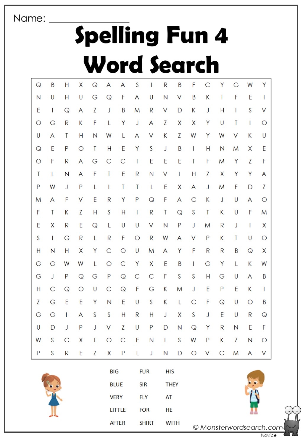 Spelling Fun 4 Word Search Monster Word Search