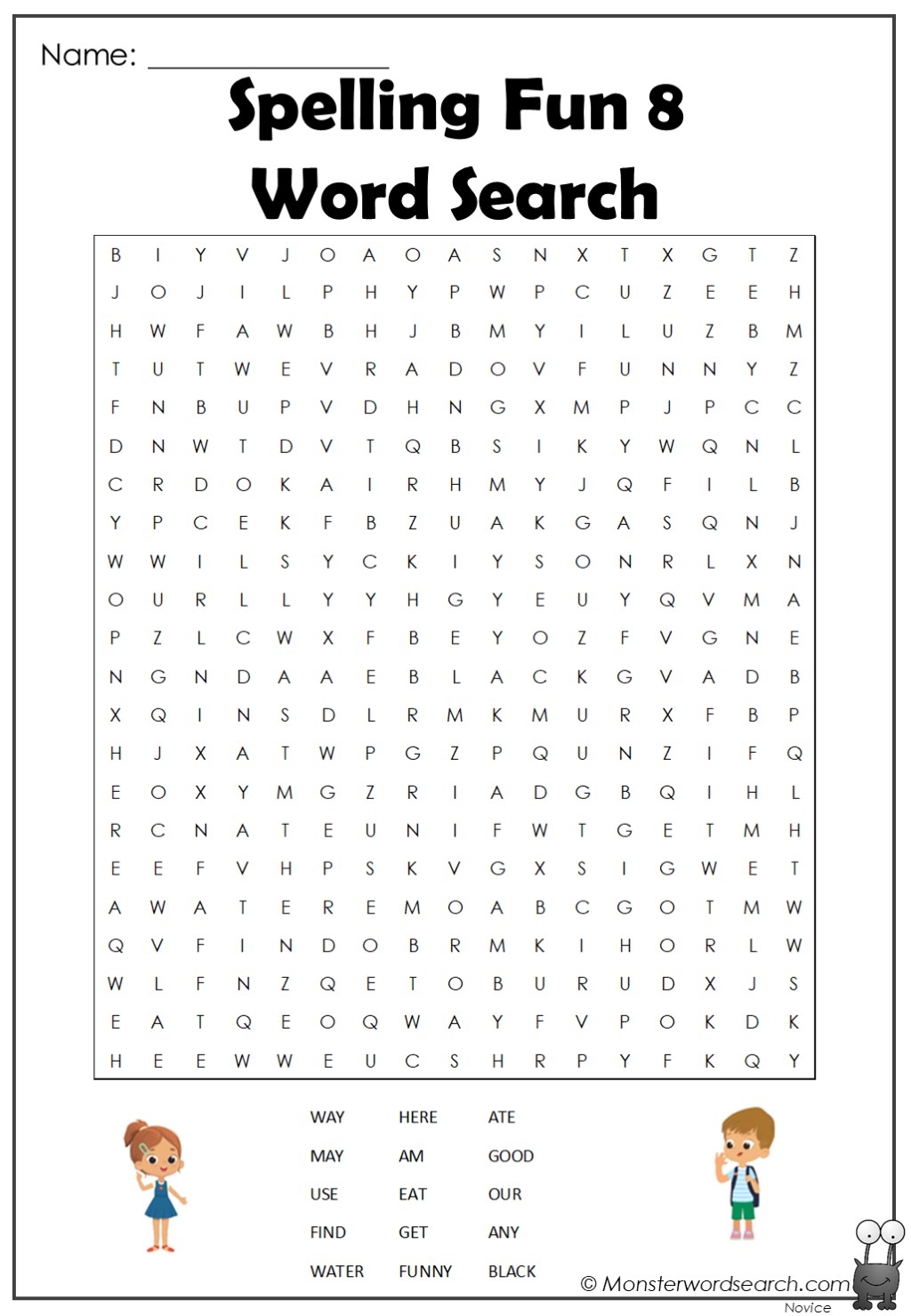 Spelling Fun 8 Word Search Monster Word Search