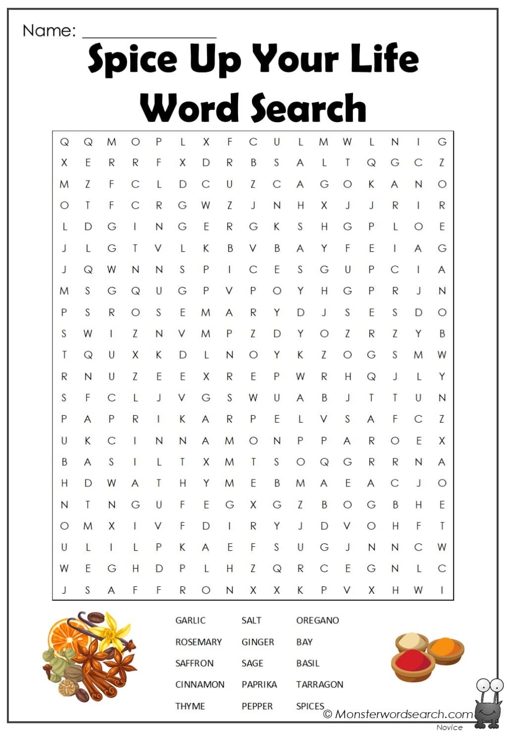 Spice Up Your Life Word Search Monster Word Search Spice Up Your Life Word Search Monster Word Search