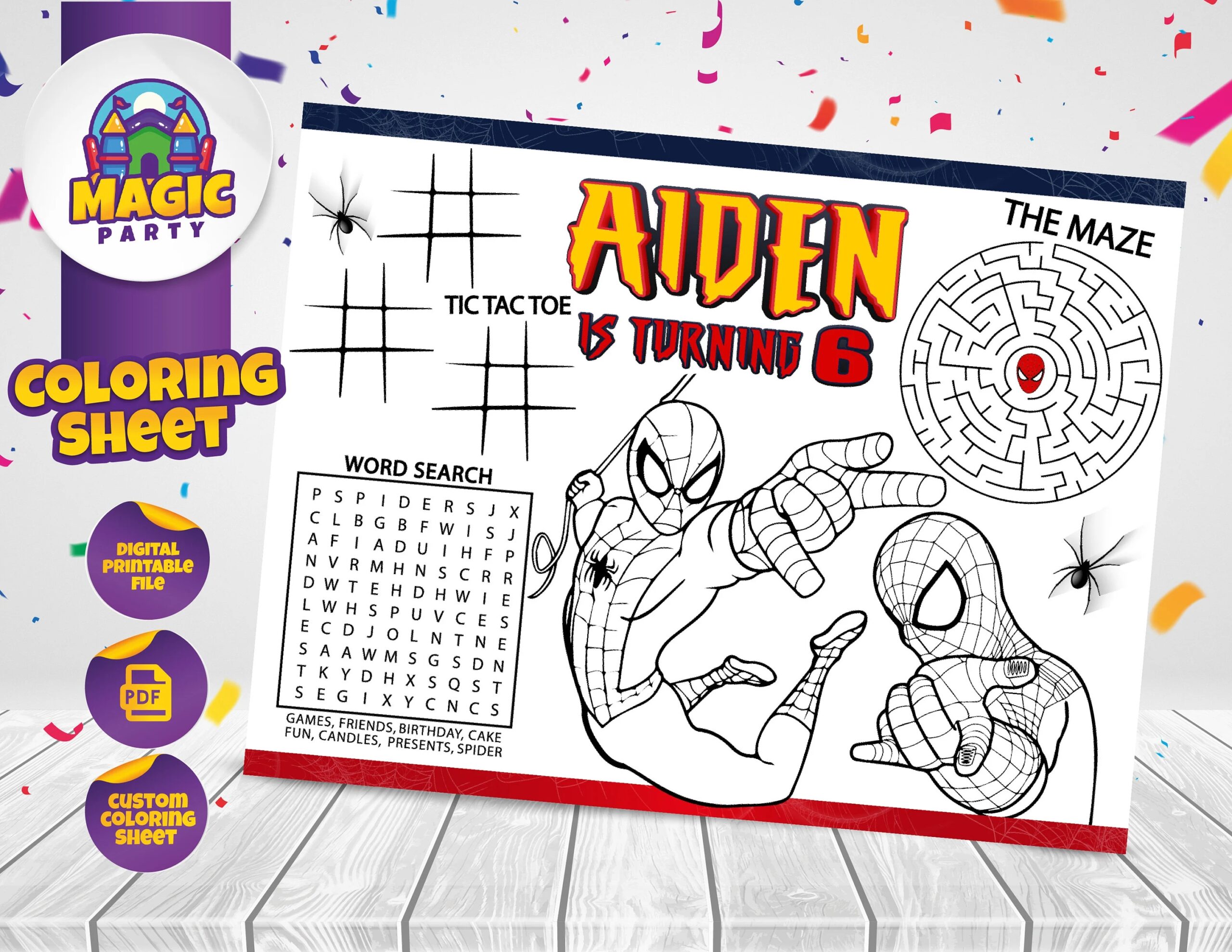 Spiderman Coloring Sheet 2 Design Options Party Activity Birthday Printable Personalized Not Instant Download DIGITAL FILE Etsy