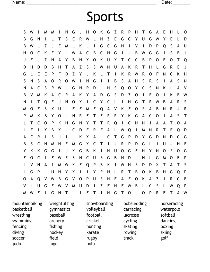 Sport Word Search WordMint