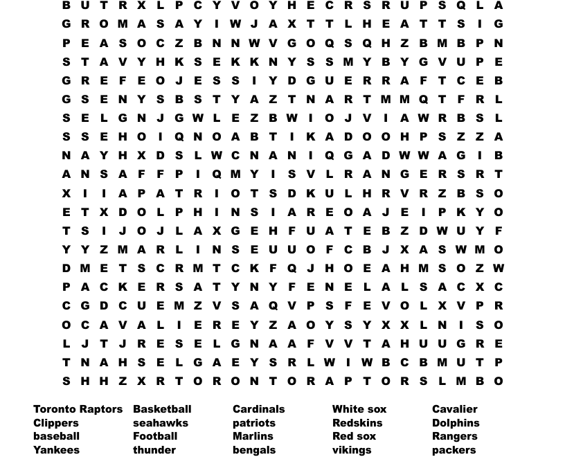Sports Teams Word Search WordMint
