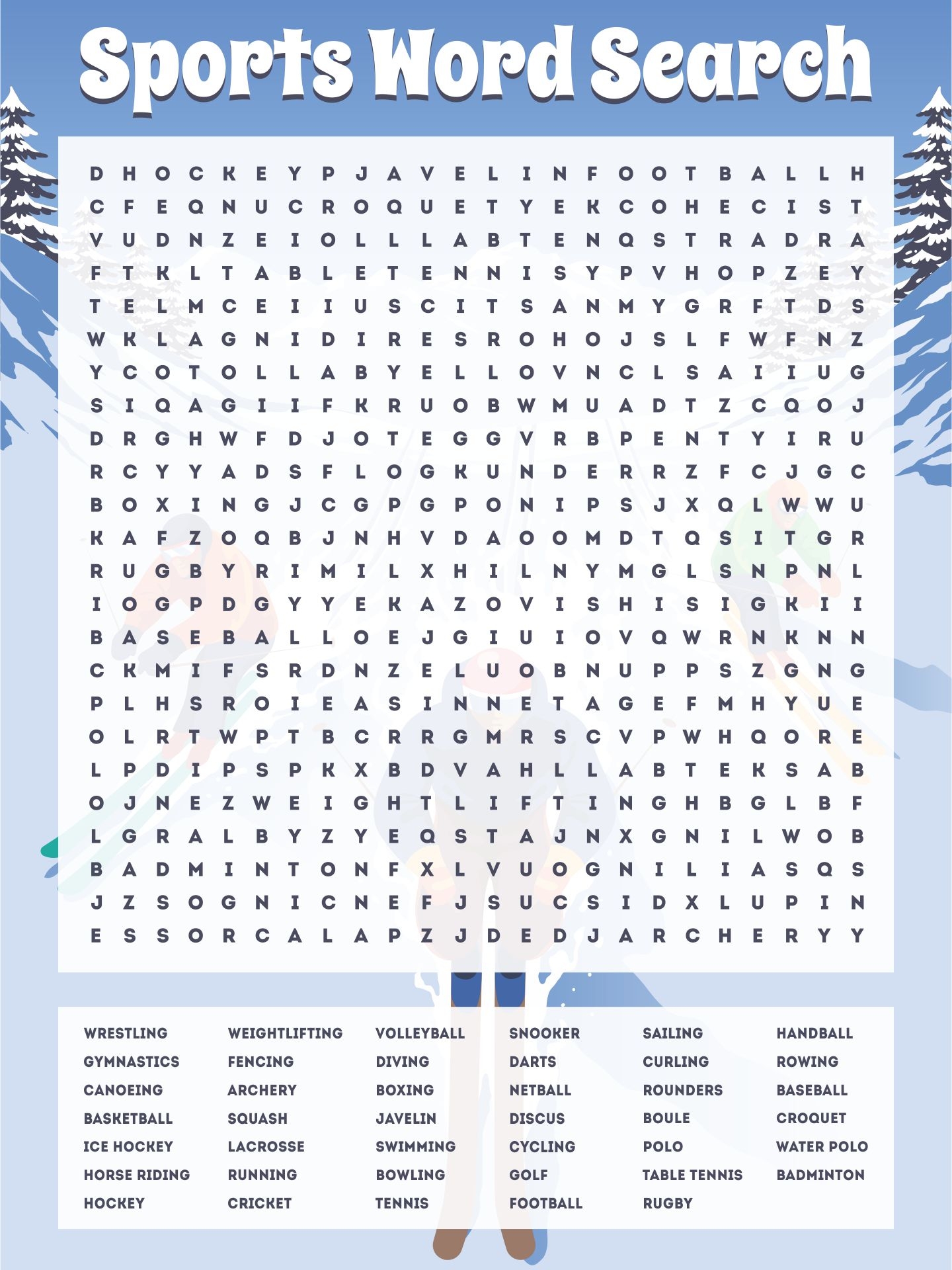 Hard Sports Word Search Puzzles Printable