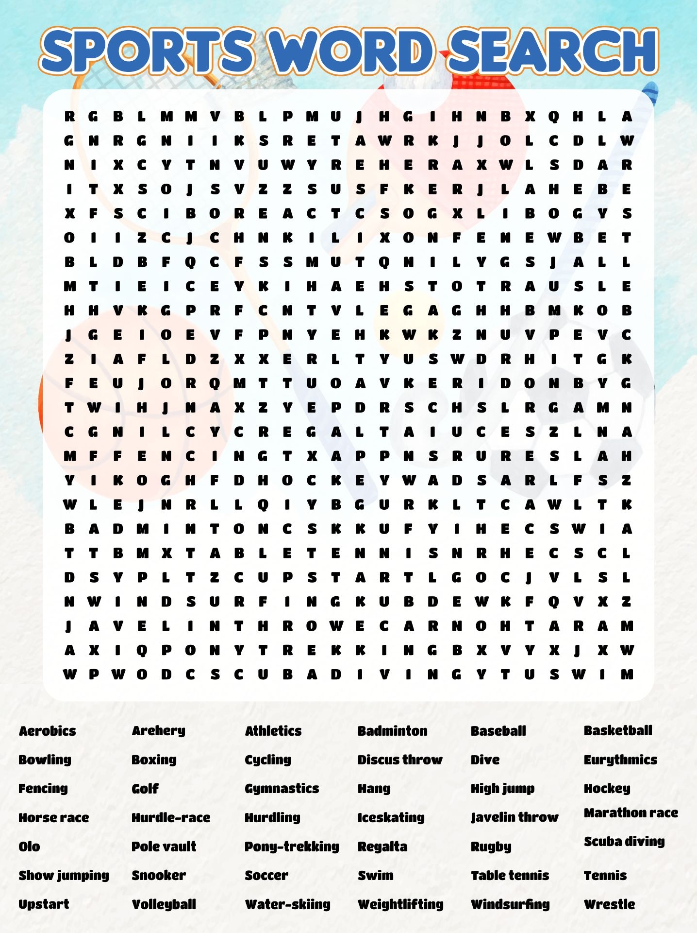 sports word search large 12 free pdf printables printablee