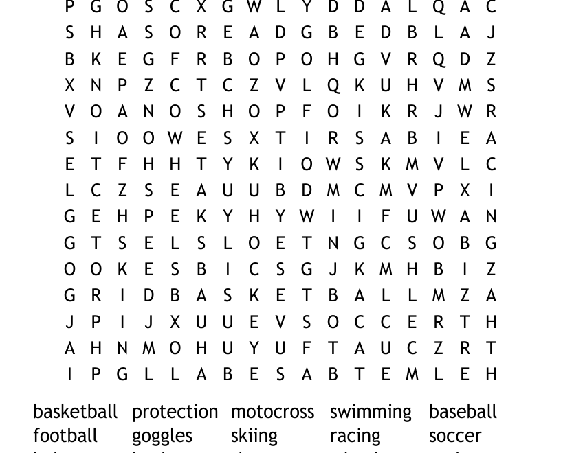 Sports Word Search WordMint