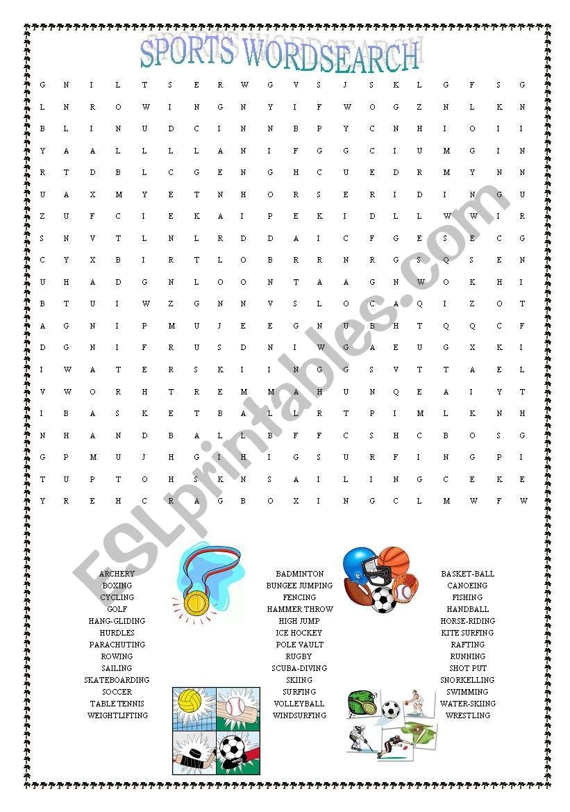 Sports Wordsearch ESL Worksheet By Elo8577