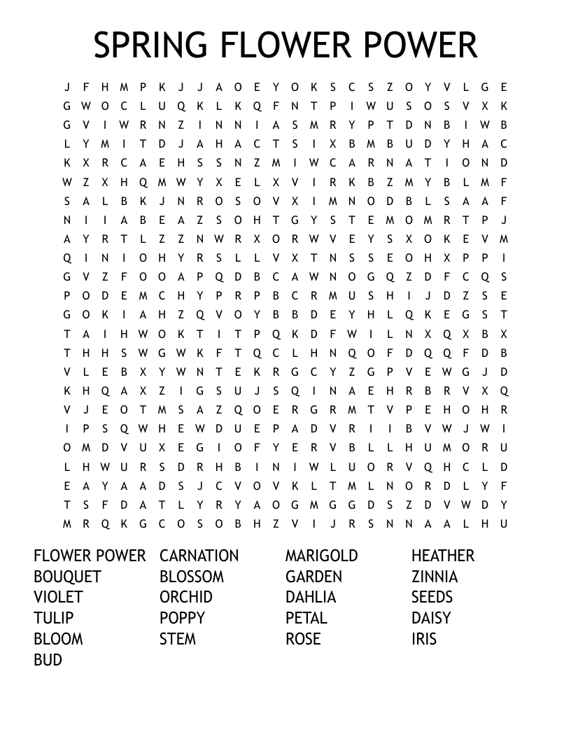 SPRING FLOWER POWER Word Search WordMint