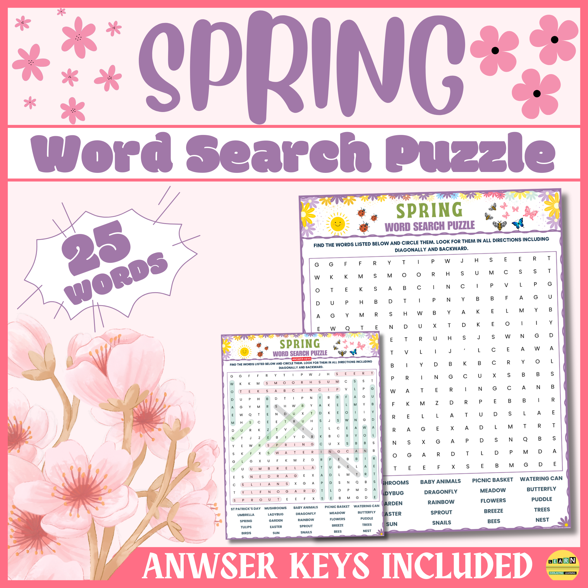Spring Word Search Puzzle Small Size Wordsearch Spring Activities Made By Teachers