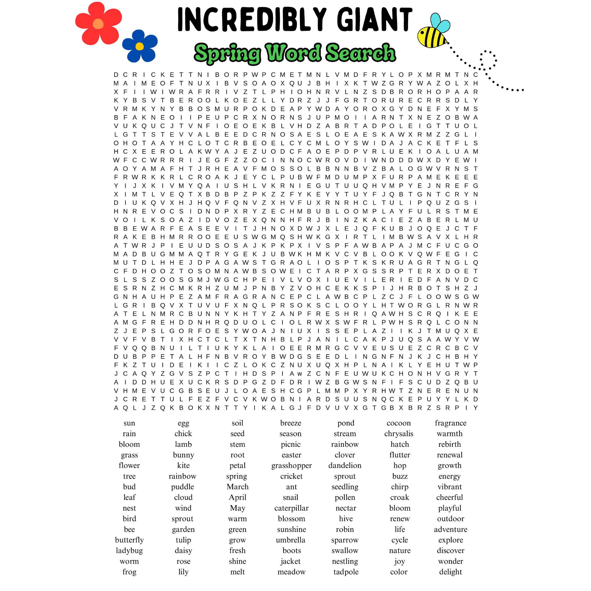 Spring Word Search Puzzle Worksheet Activity 105 WORDS Made By Teachers