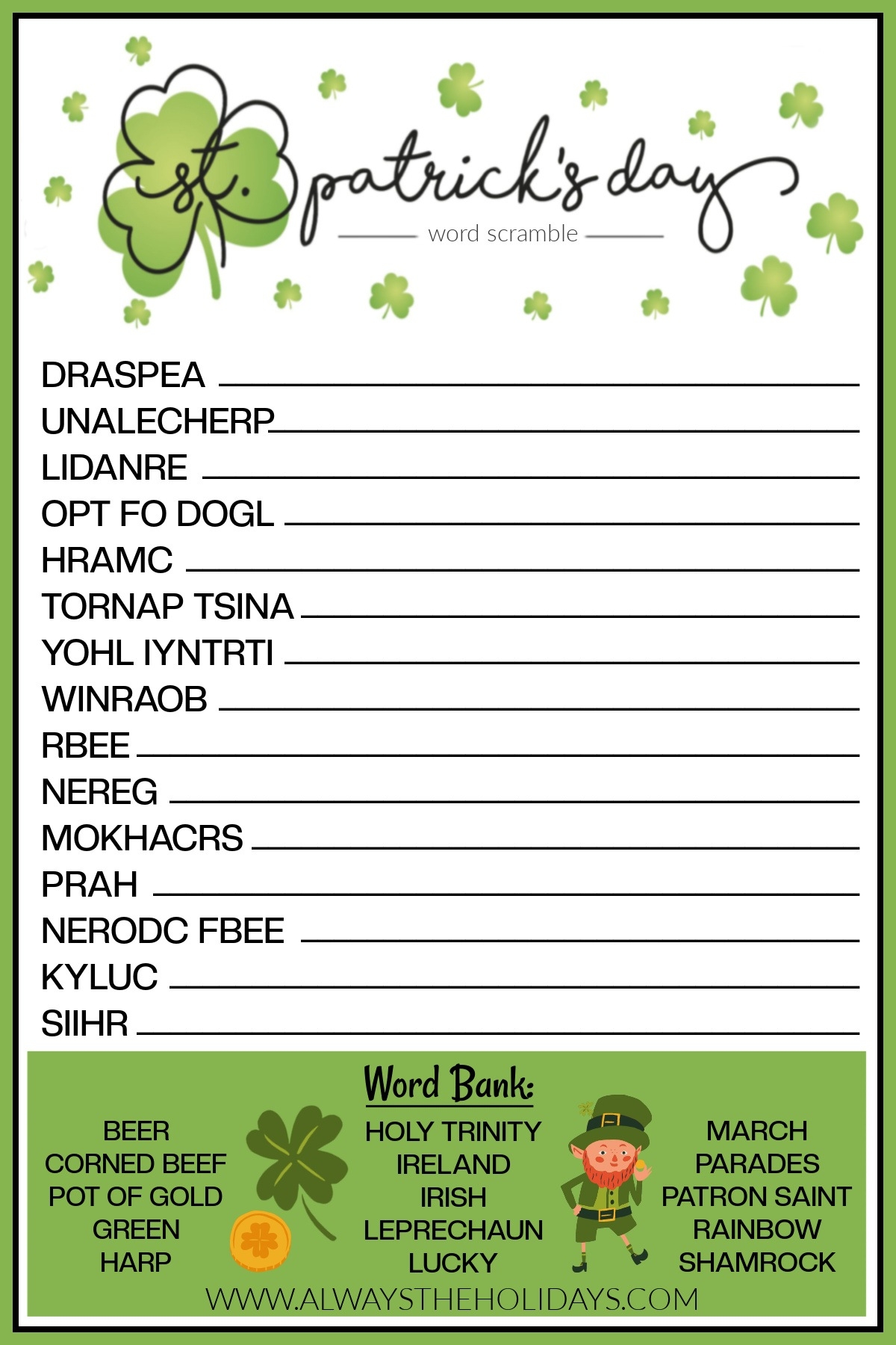 Printable St Patricks Day Word Search