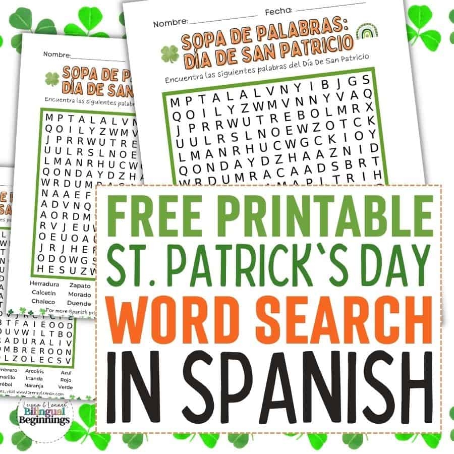 St Patrick s Day Word Search Printable In Spanish Free Printable Bilingual Beginnings