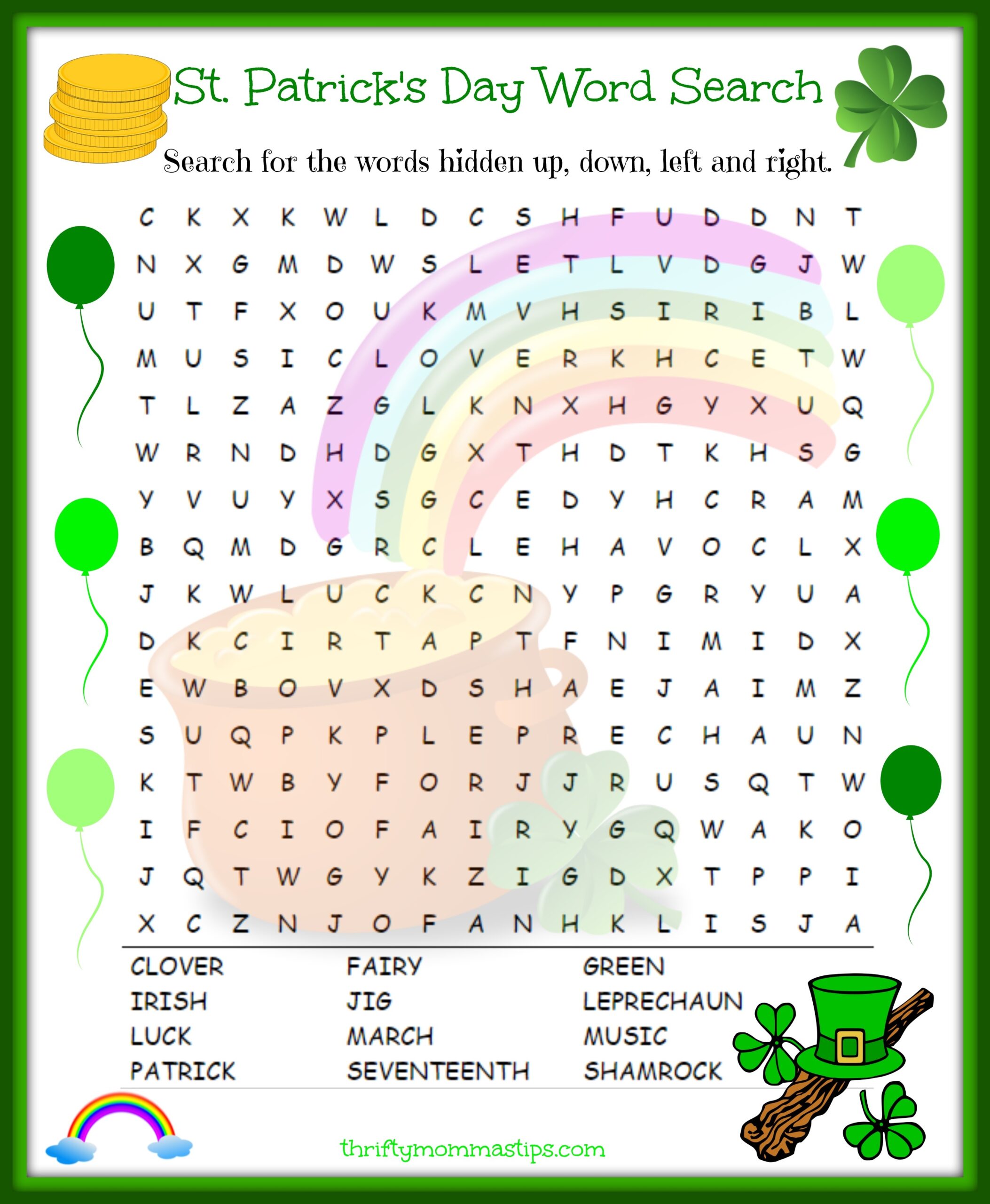 Leprechaun Word Search Printable