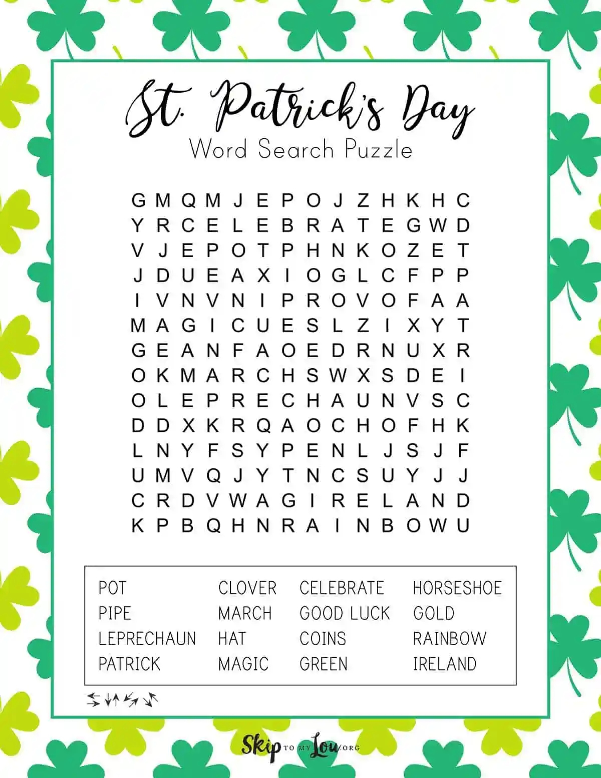 St Patrick s Day Word Search Skip To My Lou