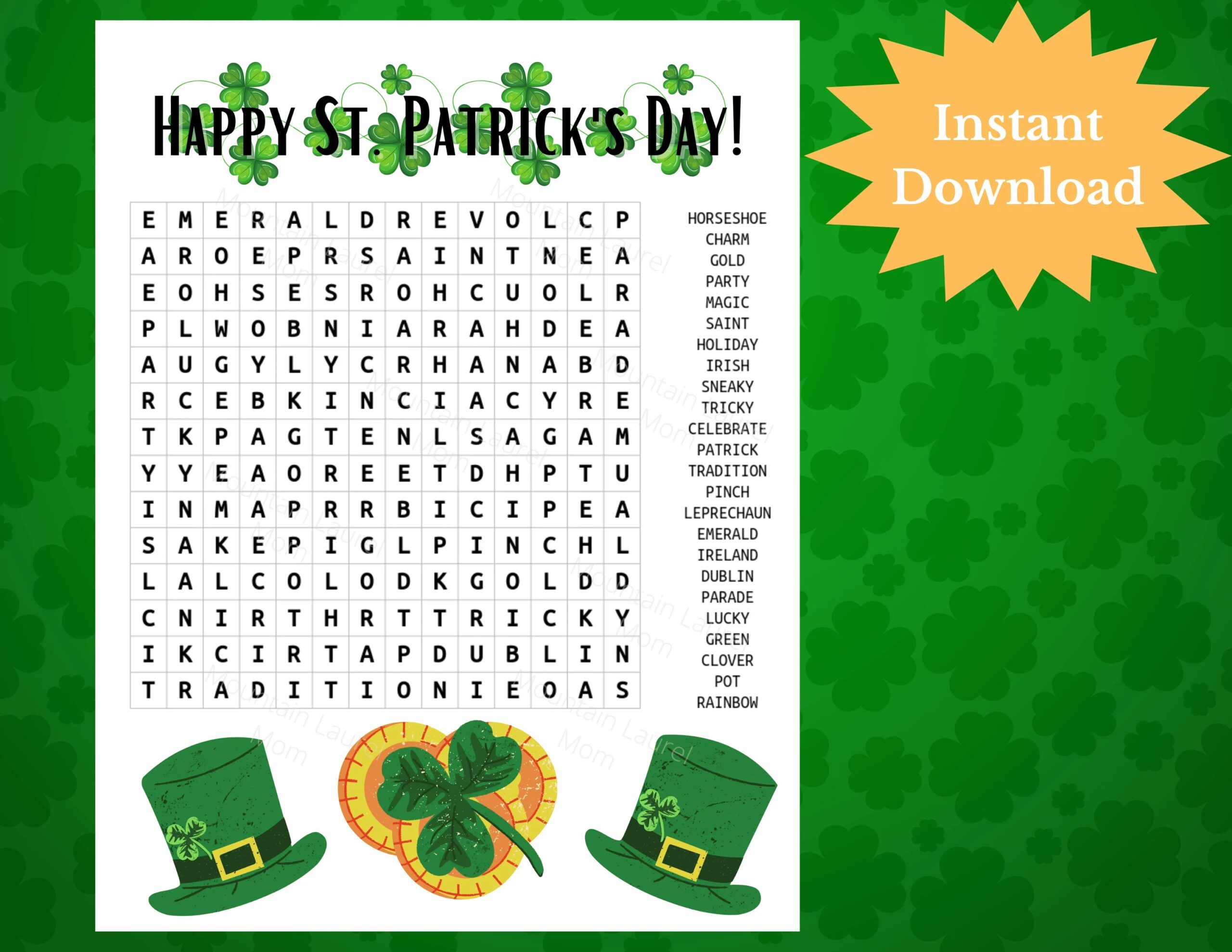 St Patrick s Day Word Search St Patrick s Day Printable St Patrick s Day Games St Patrick s Day Activities Word Search St Patricks Etsy