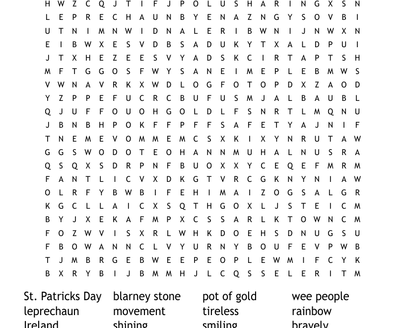 St Patricks Day Spelling Words Word Search WordMint