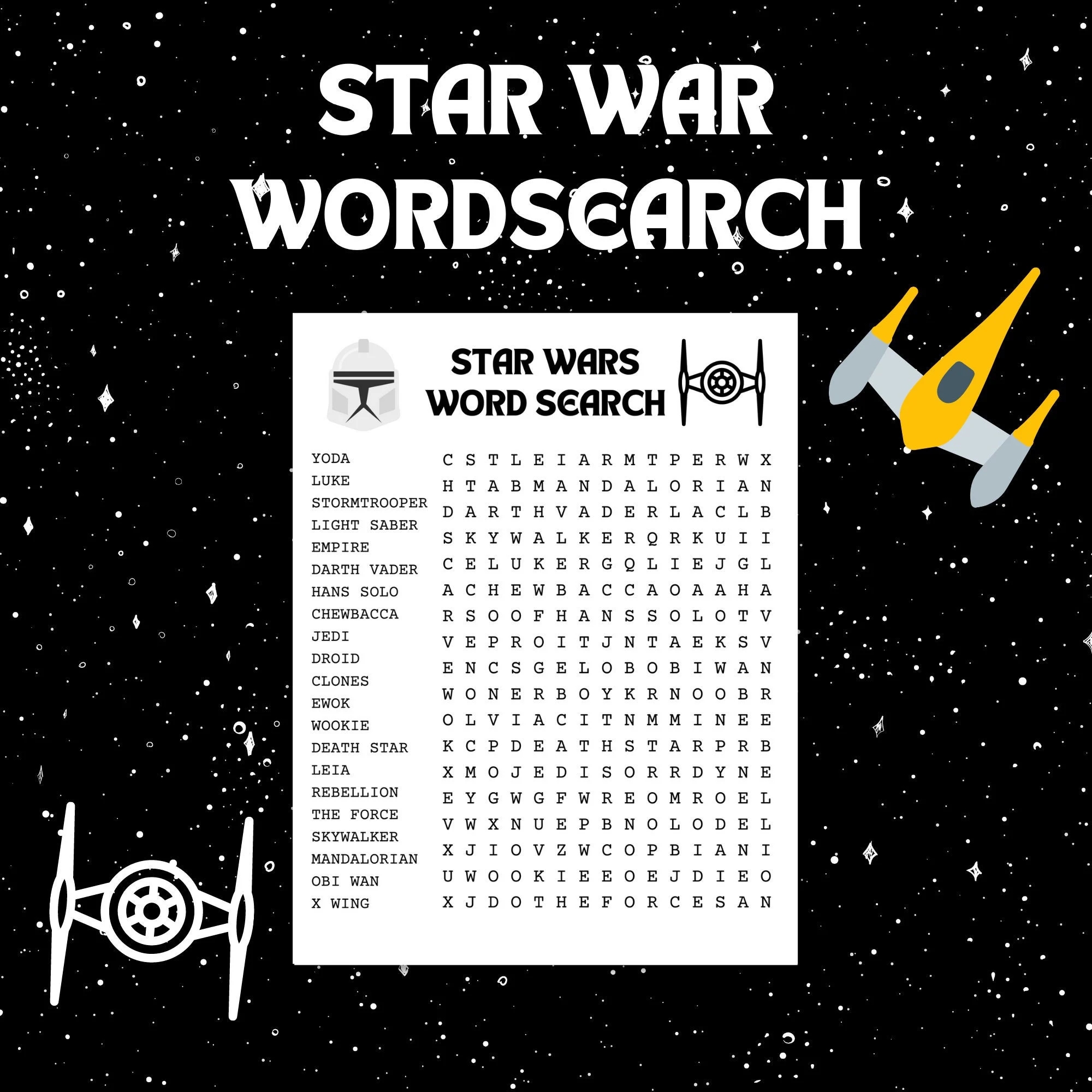 Star Wars Themed Word Search Words Search For Kids Star Wars Theme Word Search Puzzle Kids Printable Digital Product Kids Activity Etsy