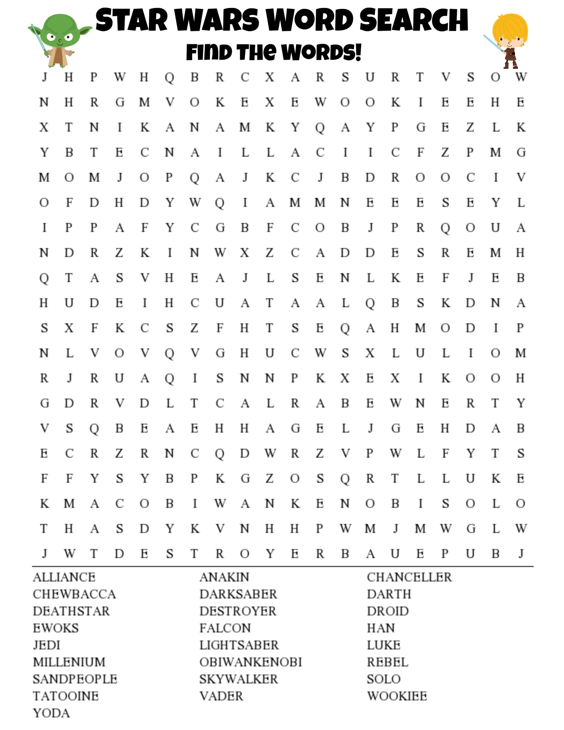Star Wars Word Search Printable For Kids Thrifty Mommas Tips Worksheets Library