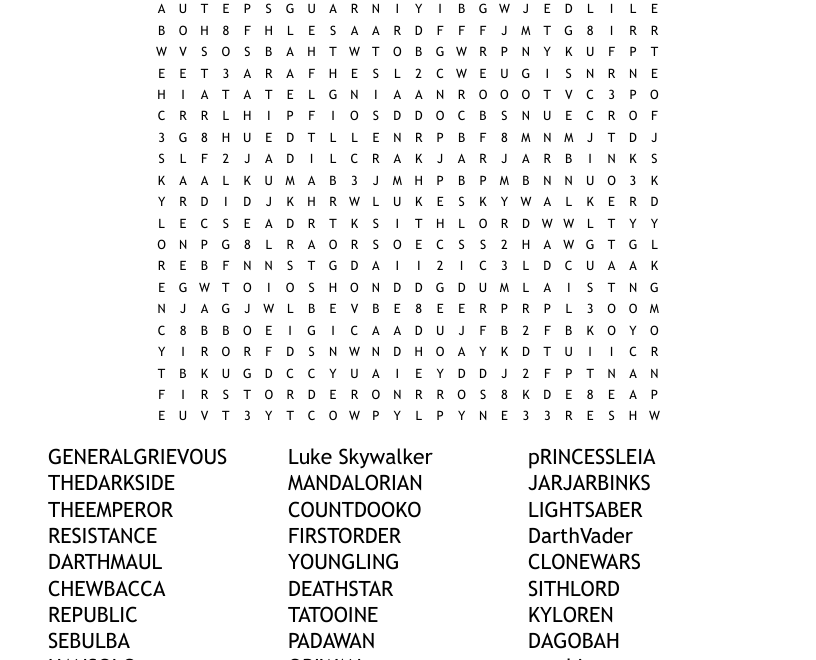 Star Wars Word Search WordMint