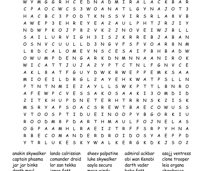Star Wars Word Search WordMint
