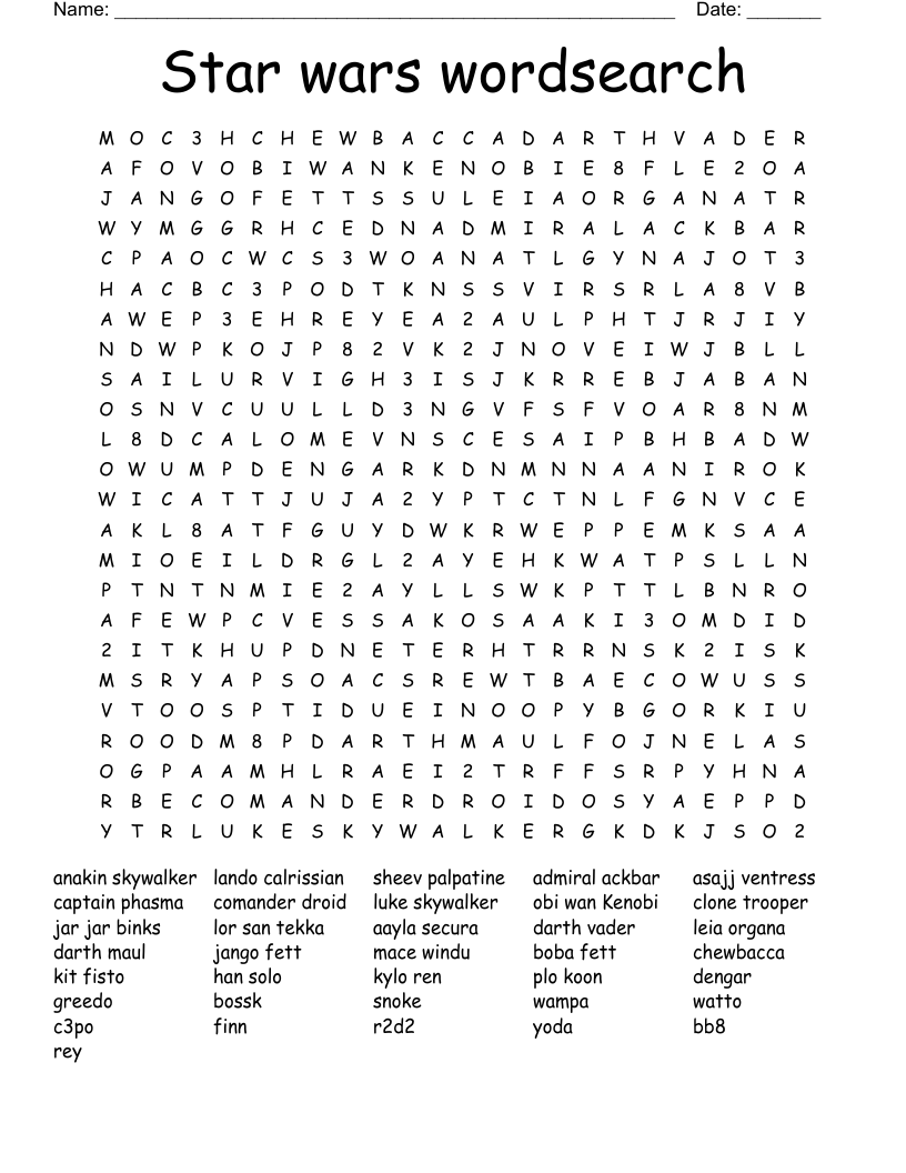 Star Wars Word Search WordMint