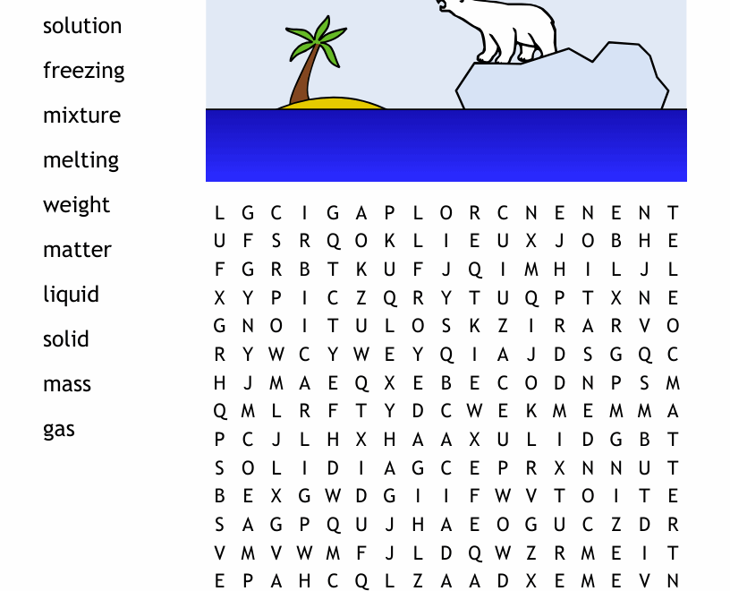 States Of Matter Word Search WordMint Worksheets Library