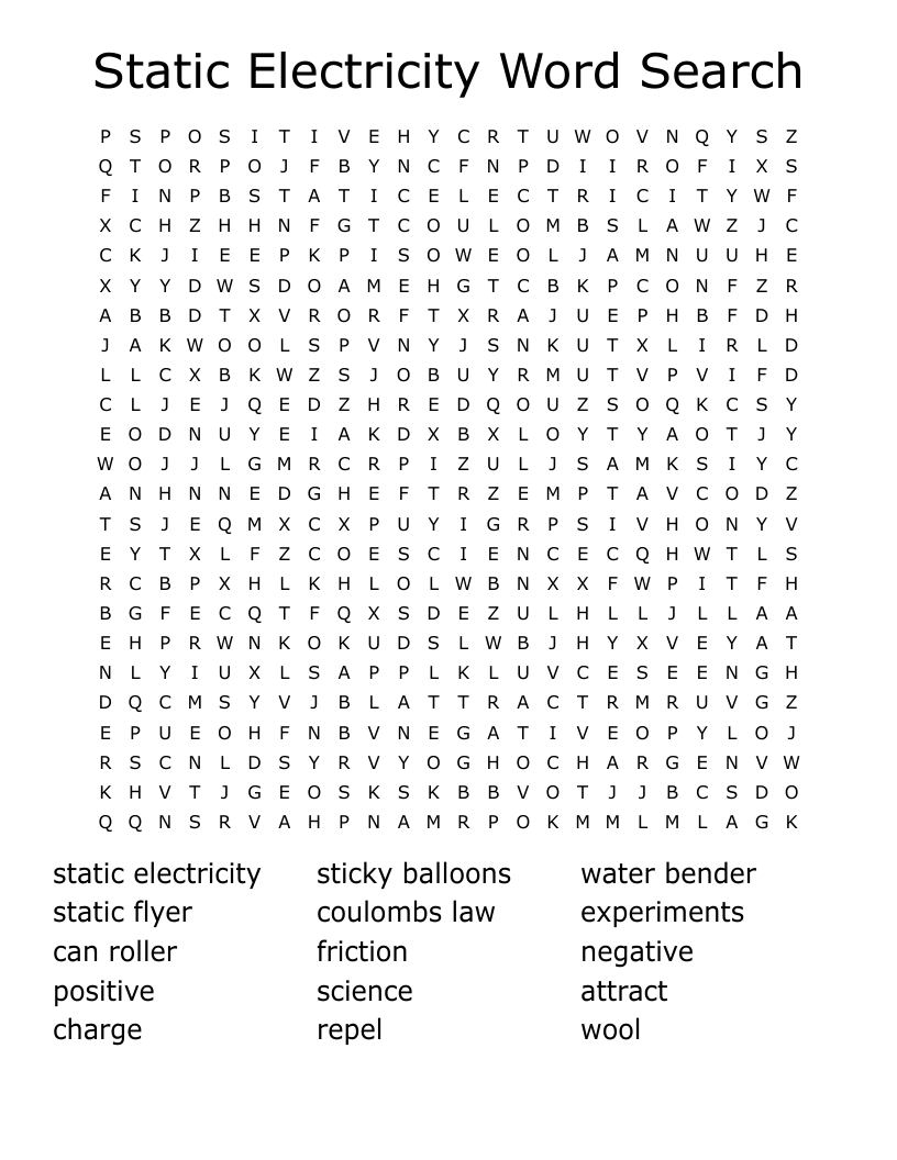 Static Electricity Word Search WordMint