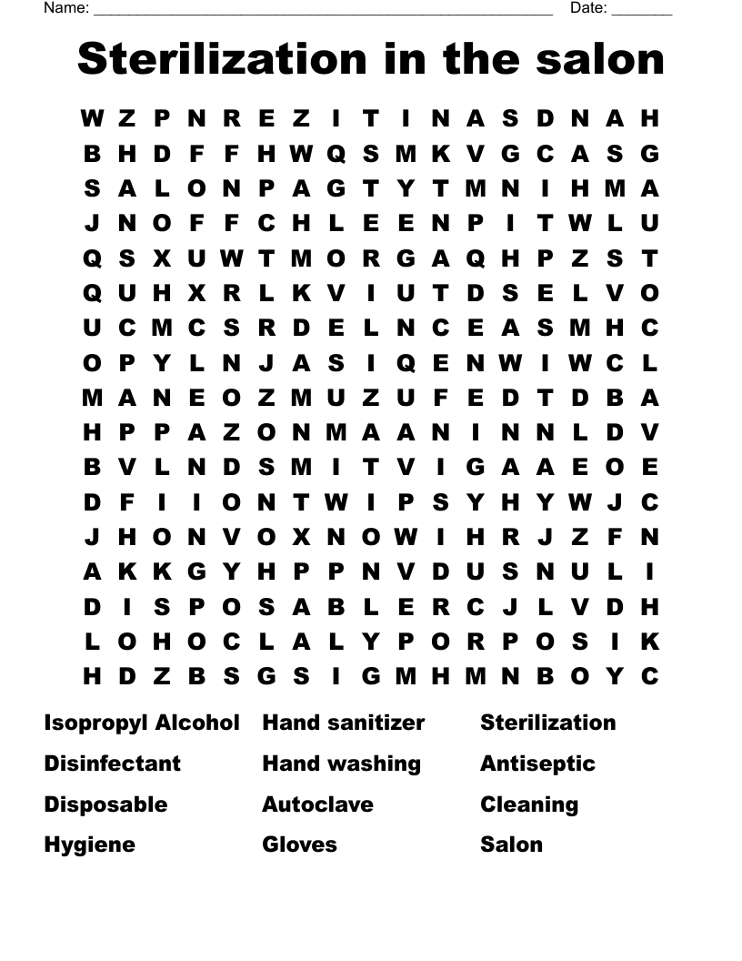 Sterilization In The Salon Word Search WordMint
