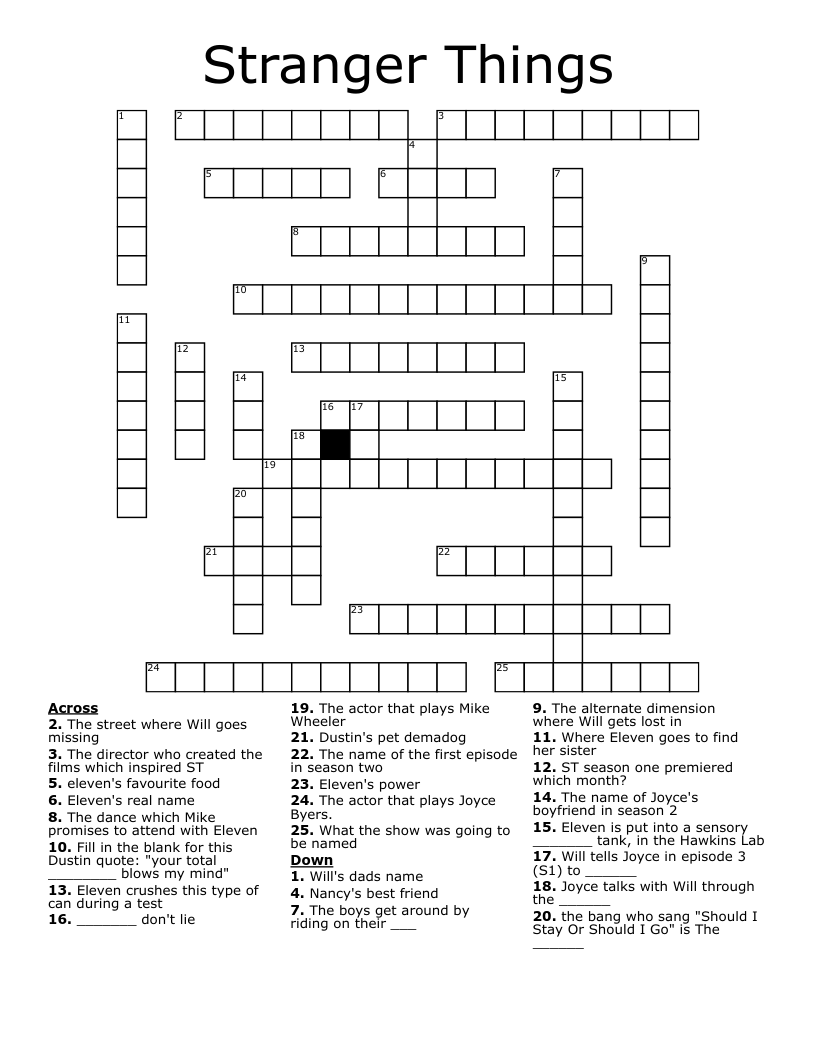 Stranger Things Crossword WordMint