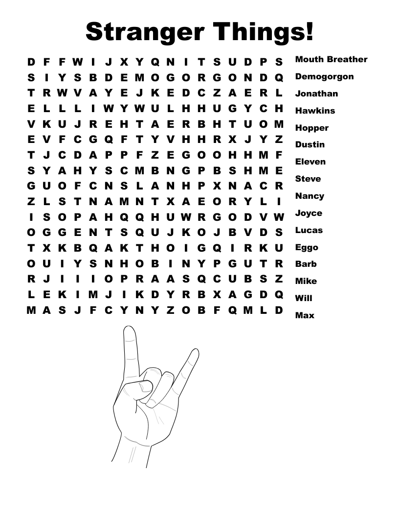 Stranger Things Word Search WordMint
