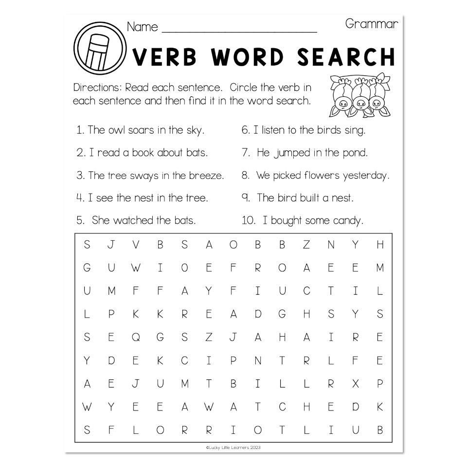 Sub Plans Beginning Of Year Grammar Verb Word Search Lucky Little Learners