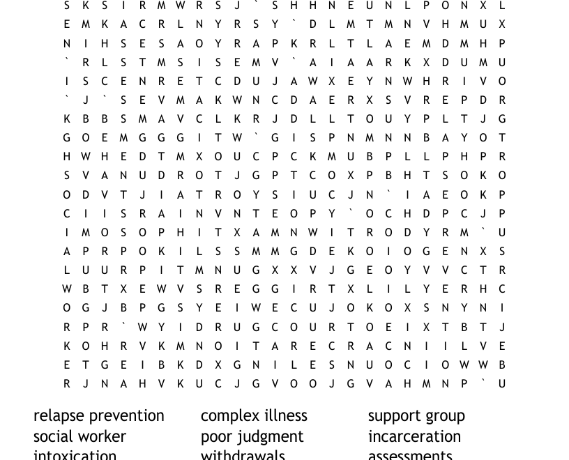 Substance Abuse Treatment Word Search WordMint