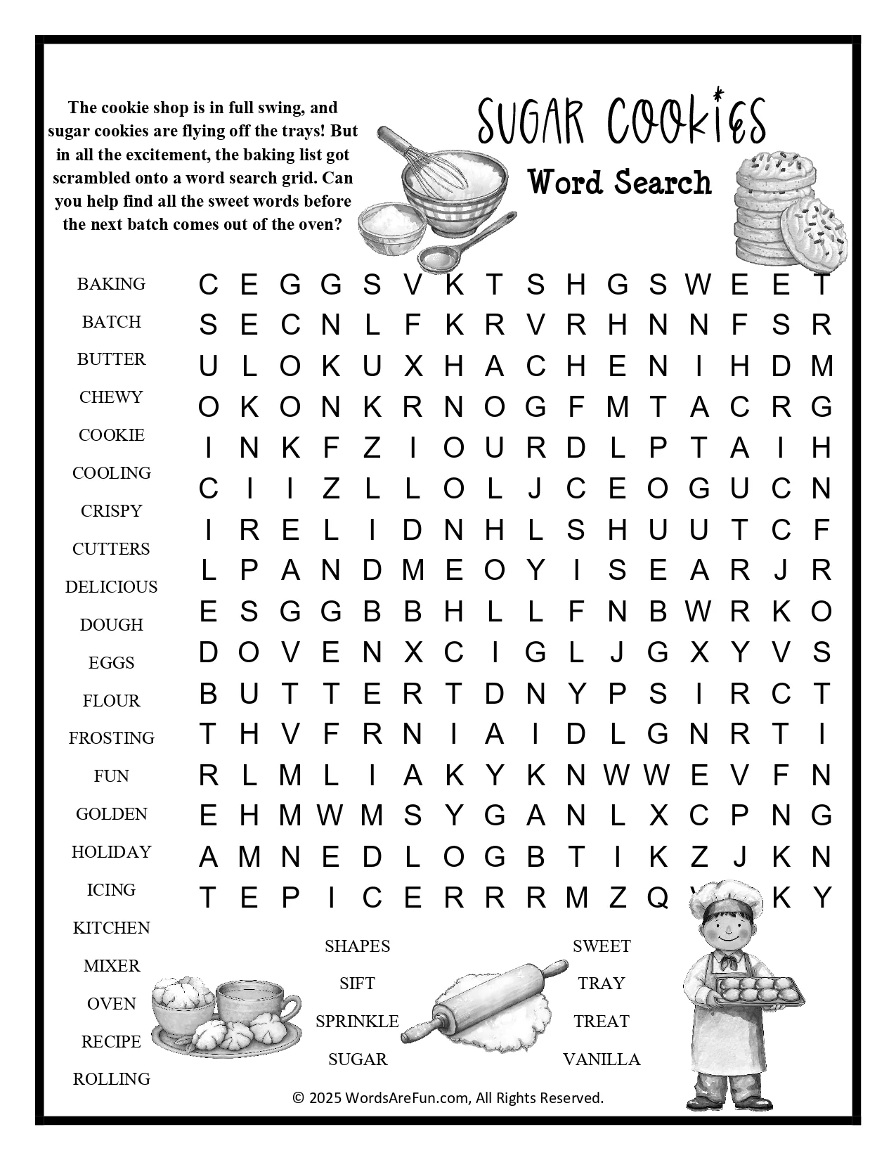 Sugar Cookies Word Search Printable Fun Baking Activity For Kids Classrooms Payhip