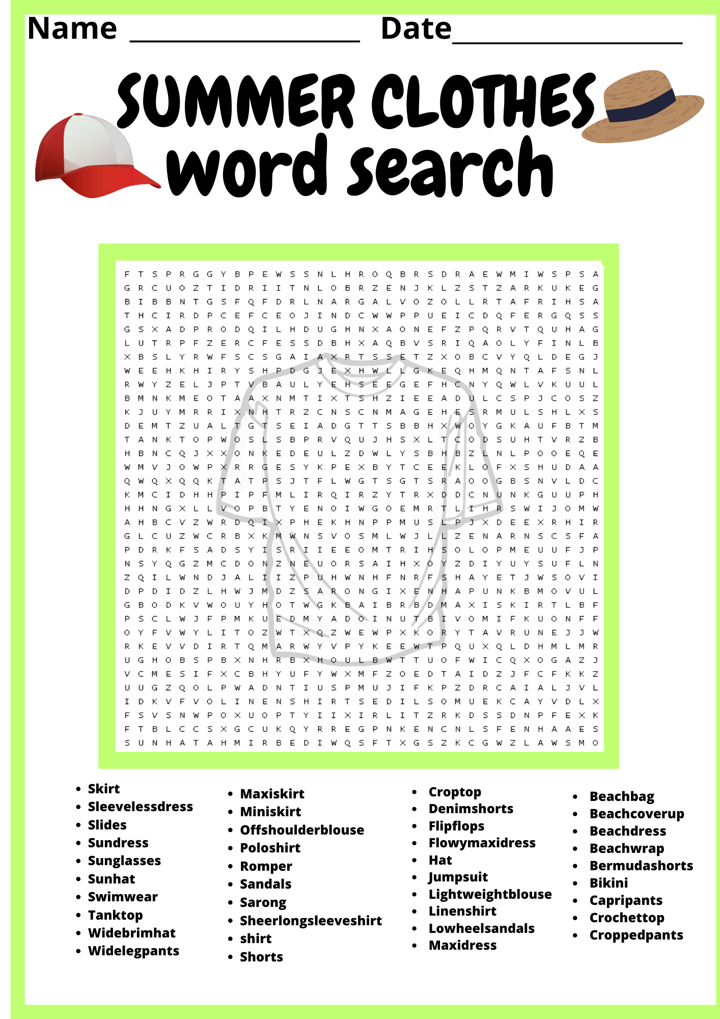 SUMMER CLOTHES WORD SEARCH PUZZLE ACTIVITIES Made By Teachers