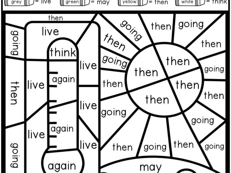 Summer Color By Code Sight Words First Grade Kindergarten Worksheets Library