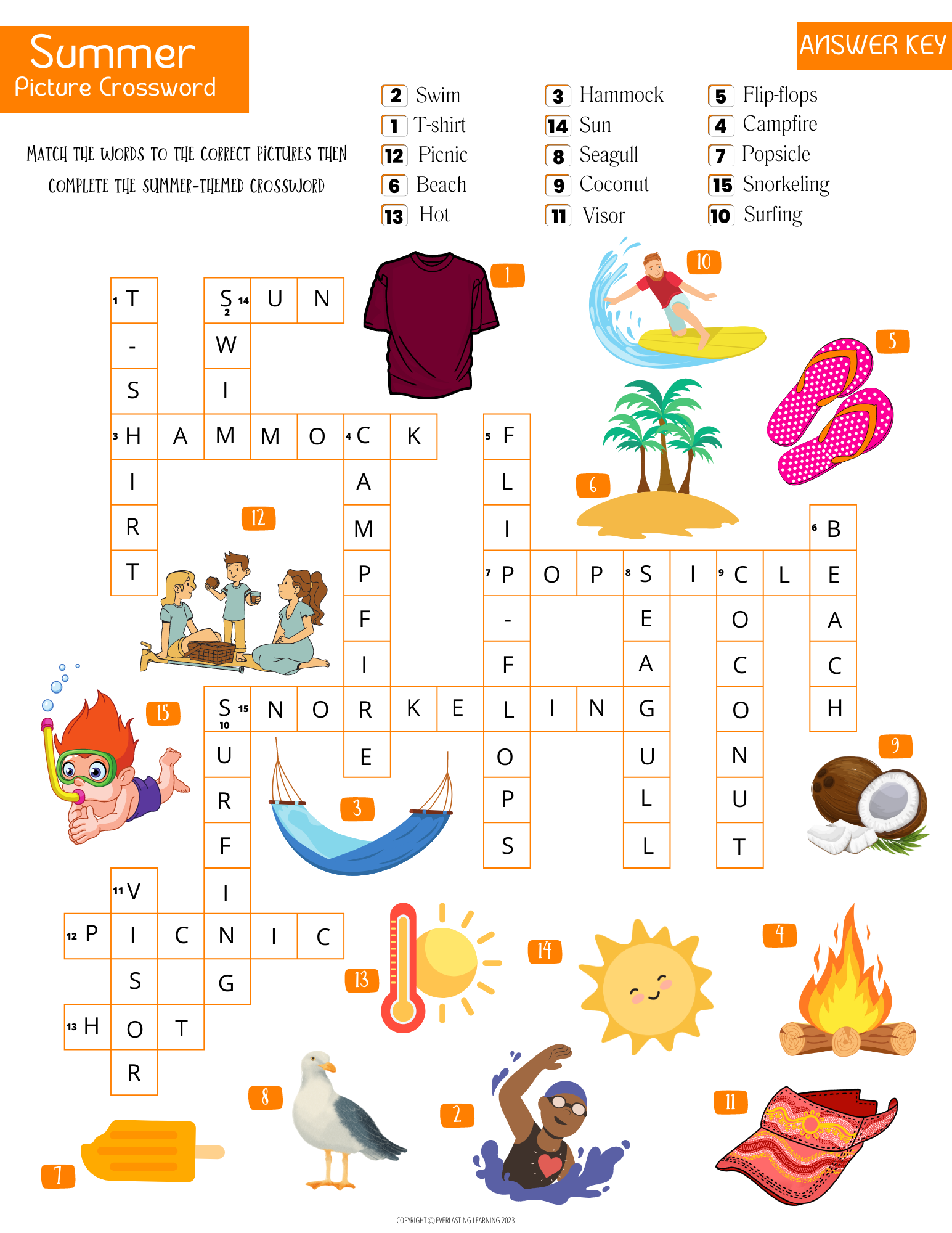 summer crossword puzzle end of the year activity summer fun game worksheet made by teachers