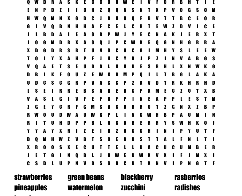 Summer Fruits And Vegetables Word Search WordMint