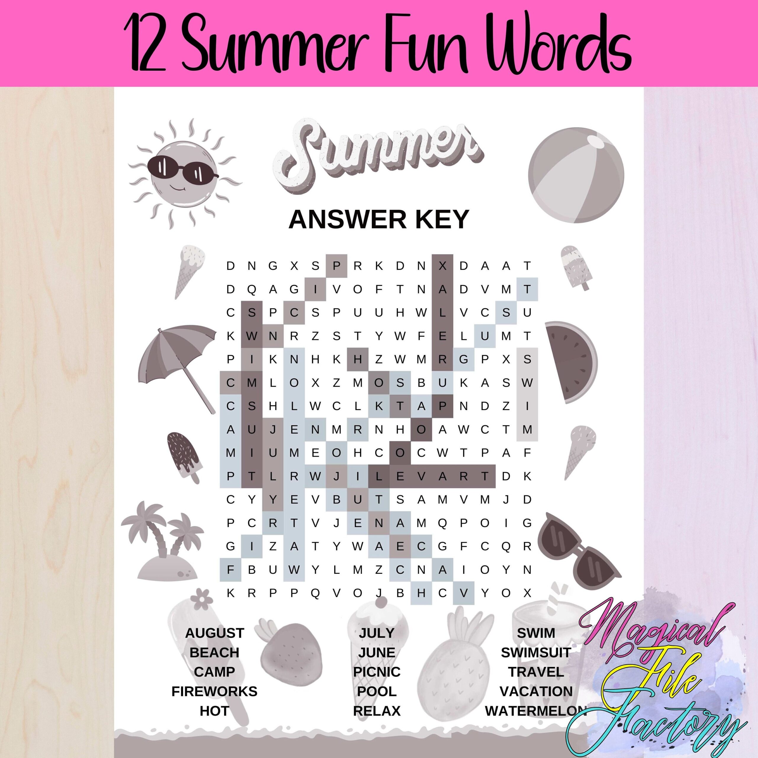 Summer Fun Word Search Etsy