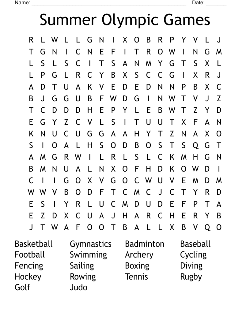 Summer Olympic Games Word Search WordMint