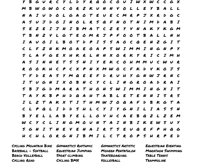 Summer Olympic Sports Find Word Search WordMint